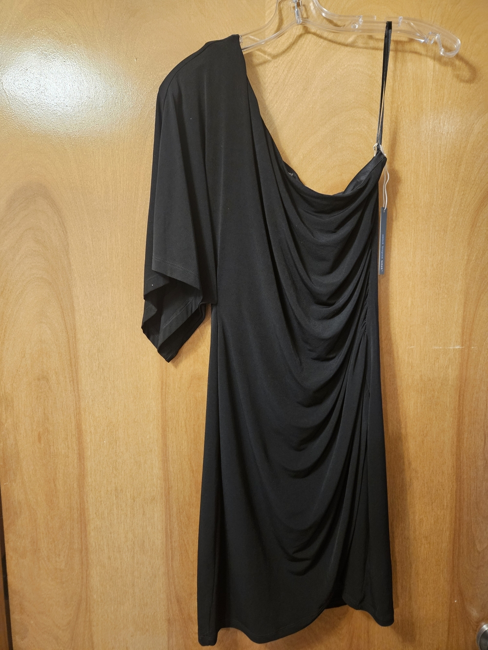 Saint Tropez West Black Asymmetrical One-Shoulder Draped Dress